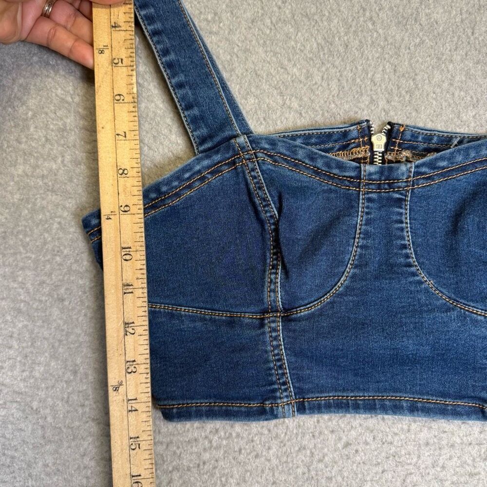 Brand New Love Trends Women's Size XS Blue Denim Zip Up Cropped Top Shirt - Picture 7 of 7